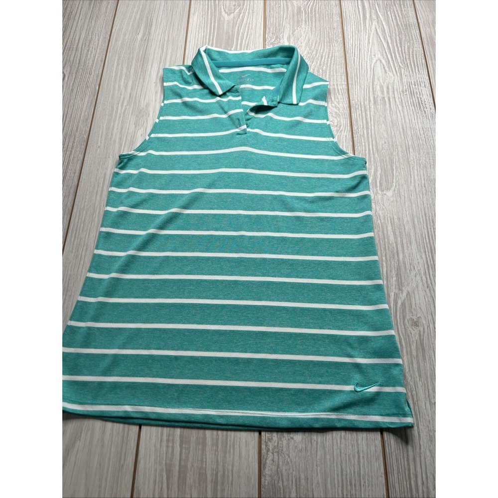 Nike Womens Golf Sleeveless‎ Polo Womens Size Medium Teal White Striped